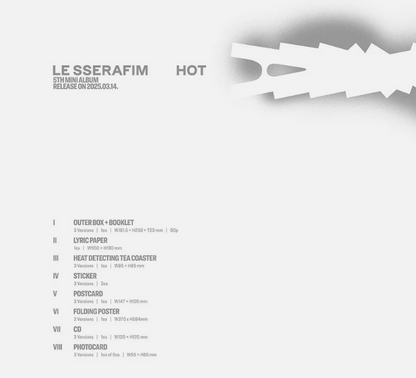 LE SSERAFIM HOT 5th Mini Album CD+Photo Book+Coaster+3Sticker+2 Card+Poster+GIFT