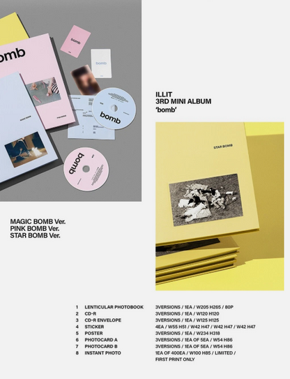 ILLIT [BOMB] 3rd Mini Album CD-R+Lenticular Photo Book+4 Sticker+Poster+2 Card