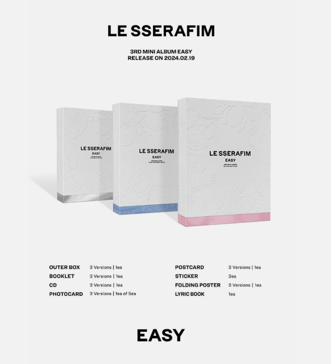 LE SSERAFIM EASY 3rd Mini Album CD+Photo Book+2 Card+3 Sticker+Poster+Lyric+GIFT