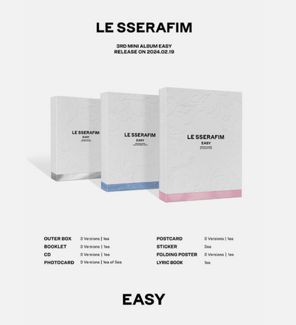 LE SSERAFIM EASY 3rd Mini Album CD+Photo Book+2 Card+3 Sticker+Poster+Lyric+GIFT
